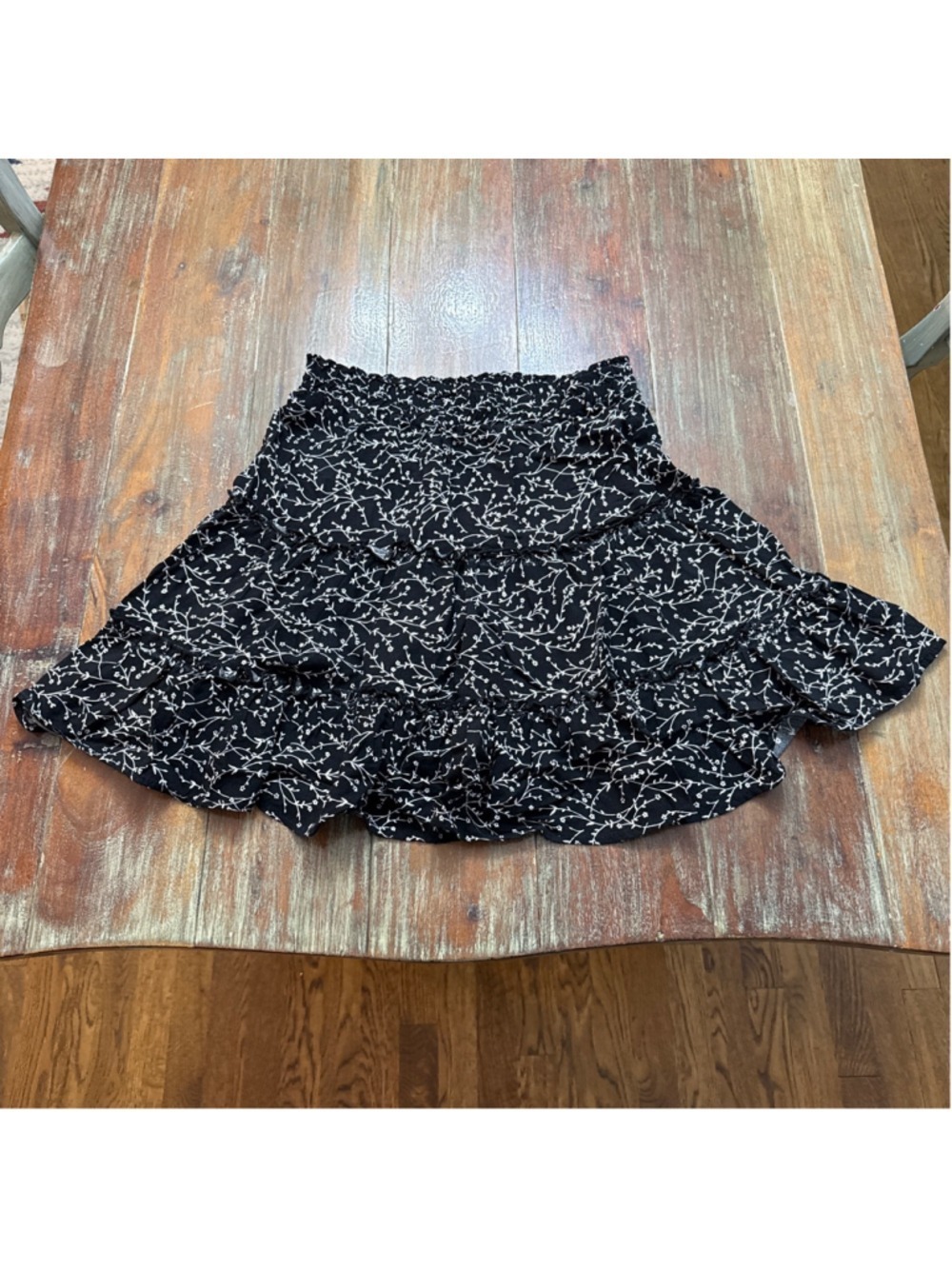 Ava Christine Black White Floral Ruffle Tiered Mini Skirt Small